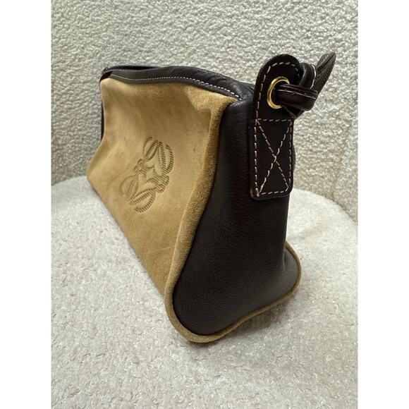 Loewe Suede Leather Crossbody Bag Brown Black Logo Embossed Shoulder Purse - Picture 8 of 9